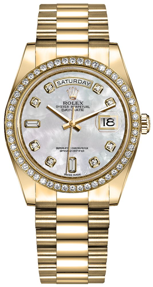 rolex day-date 18k gult guld diamanter kvinders ur 128348rbr – top kvalitet Rolex-ure